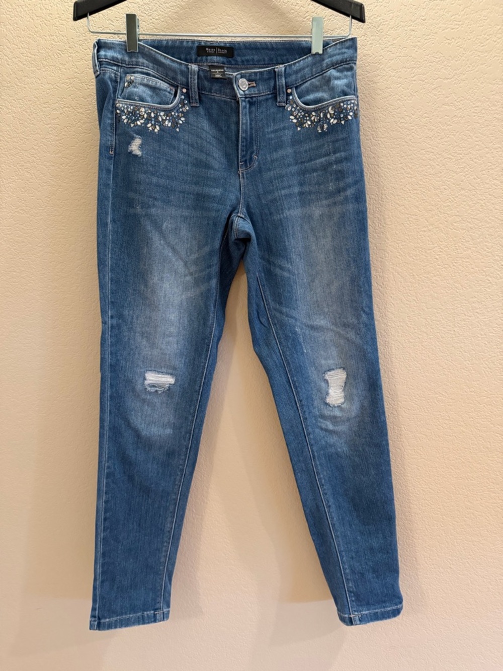 White House Black Market Blue Embellished Skinny Jeans